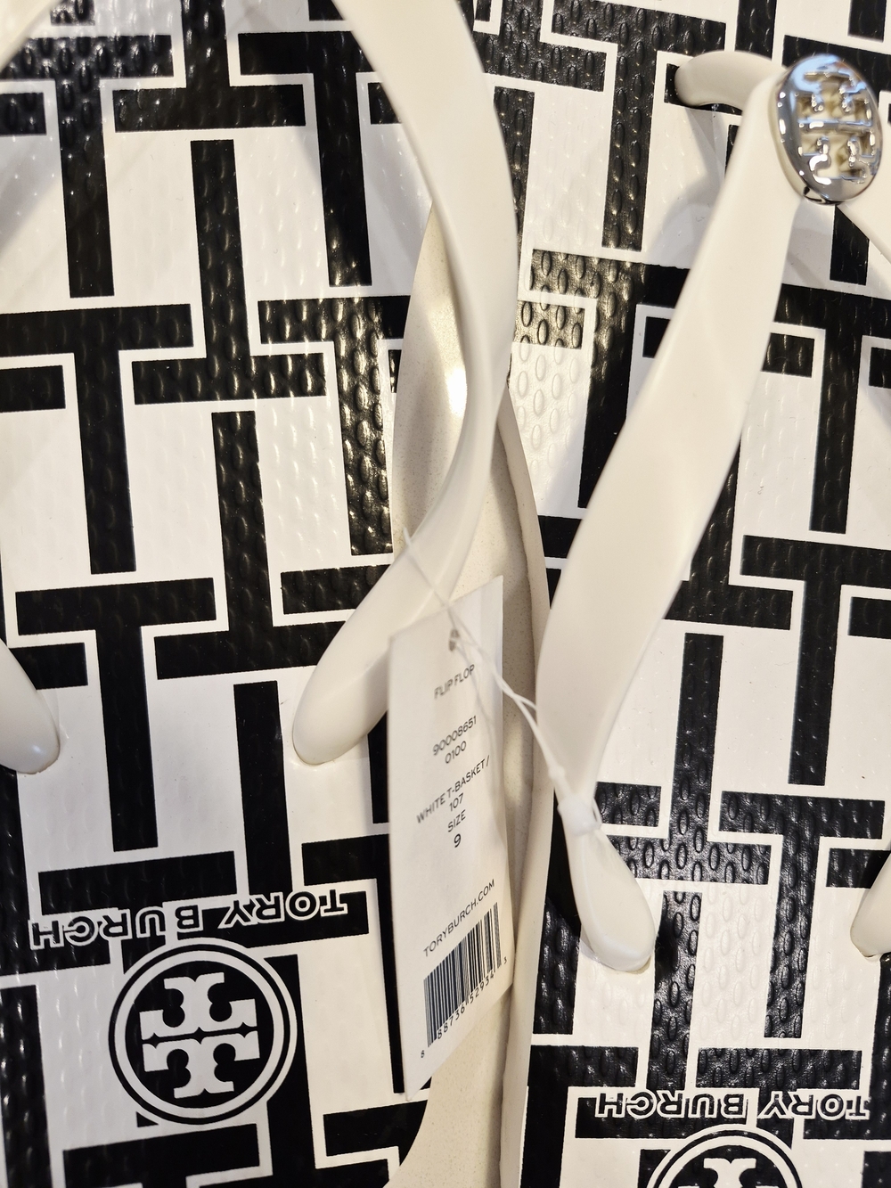 Tory Burch White Logo Pattern Flip Flop Sandals Size 9